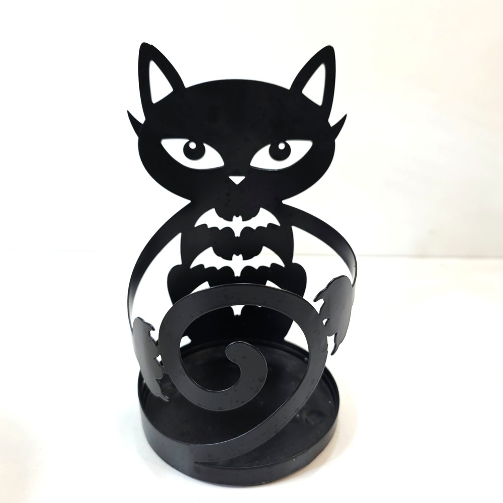 Yankee Candle Black Cat Bats Silhouette Jar Holder Black Metal Halloween RETIRED